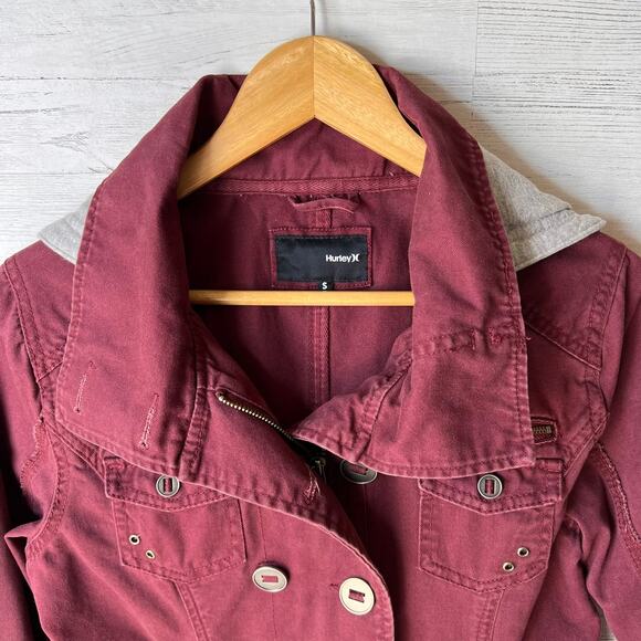 Hurley Jacket Womens Size Small Burgundy Winchester Woven Full Zip with Hood - Picture 9 of 16